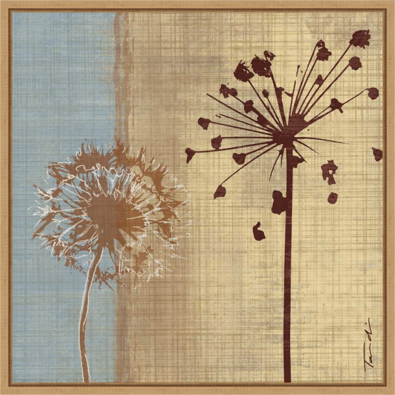 Silhouette in the Breeze III (Dandelion Flower) by Tandi Venter 16-in. W x 16-in. H. Canvas Wall Art Print Framed in Natural